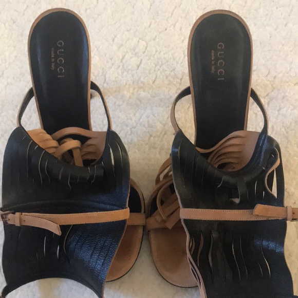 Gucci | Authentic Tan Fringe Ankle Strap Heels Size 38.5 - Picture 7 of 9